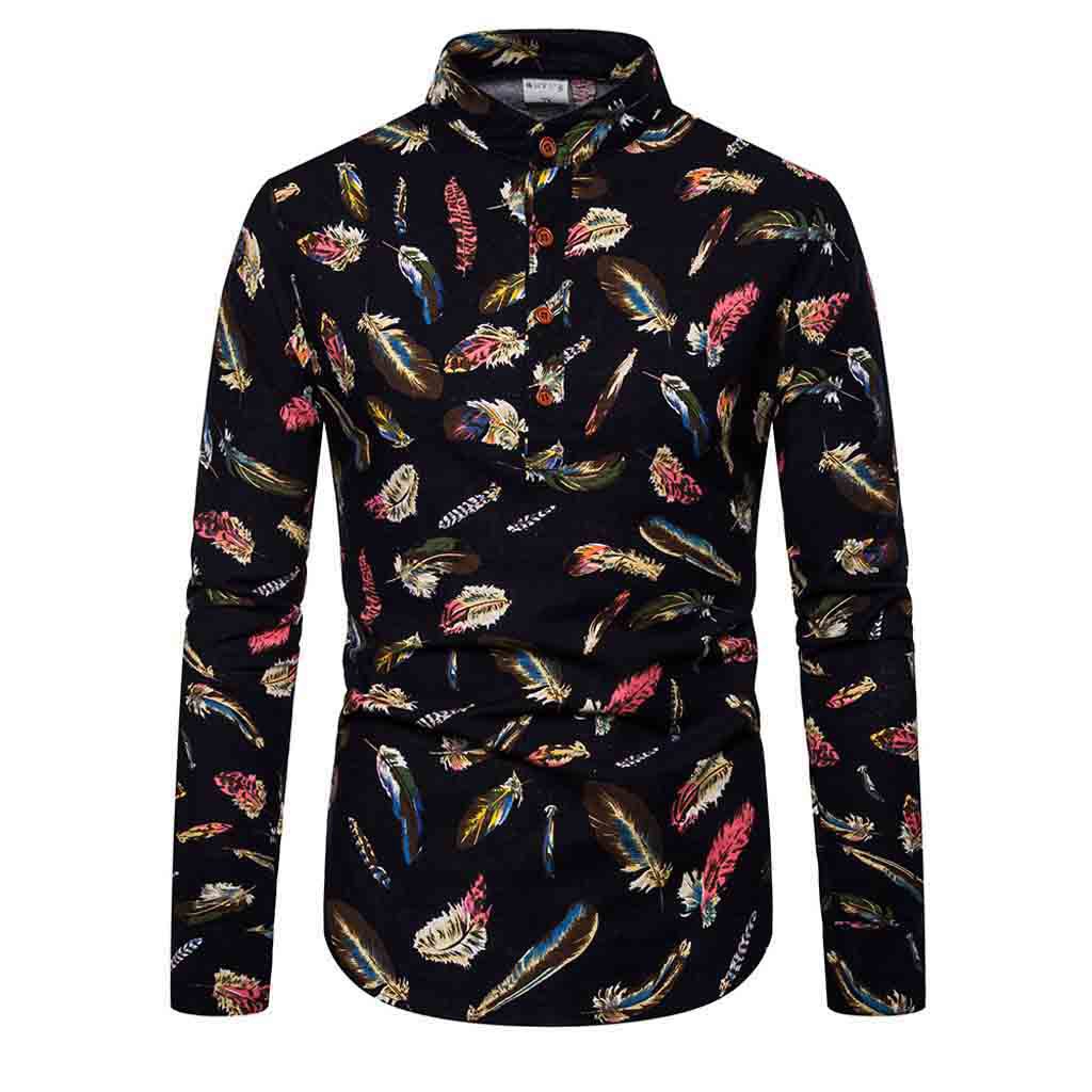 

Mens Ethnic Long Sleeve Casual Cotton Linen Printing Hawaiian Shirt Blouse Camisa Dos Homens Camisa Social Masculina 2019 New, White