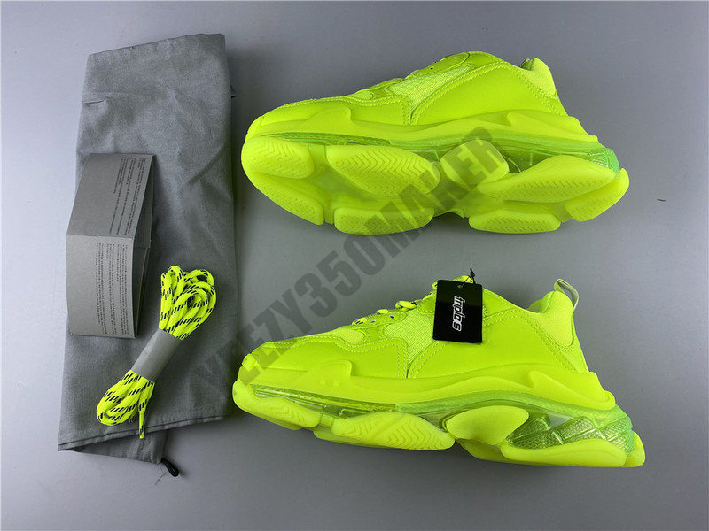 2020 Paris Triple S Chaussures de course Coussin vert fluorescent transparence luxe Chaussures Casual Fashion Designer Hommes Femmes Sneakers ETU