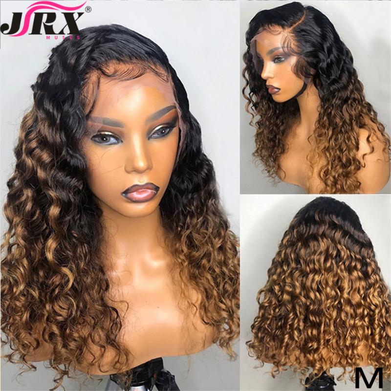 

13x6 Jerry Curly Human Hair Wigs Ombre Peruvian Hair Lace Frontal Wig With Baby Bleached Knots, As pic