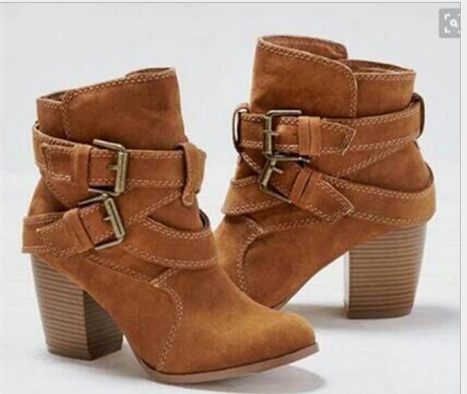 

2019 autumn and winter new European and American tide fashion round head thick with belt buckle bare boots boots Martin boots wholesale, Grey