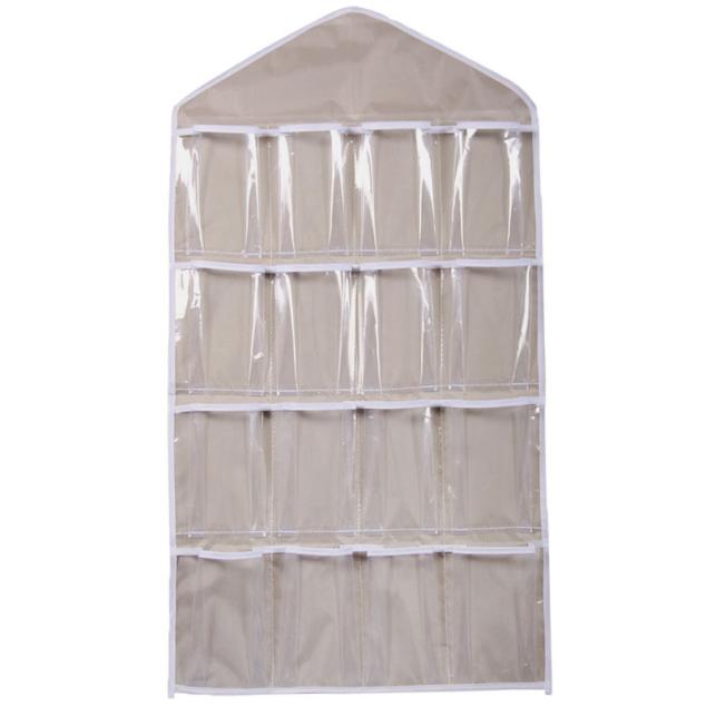 

16Pockets Clear Hanging Bag Socks Bra Underwear Rack Hanger Storage Organizer#W, Dark khaki