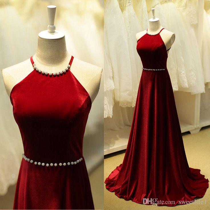 Maroon Halter Dark Red Prom Dresses Long 2019 Satin Beaded Off The Shoulder A Line Backless Court Train Evening Party Gowns Vintage Lace Prom Dresses