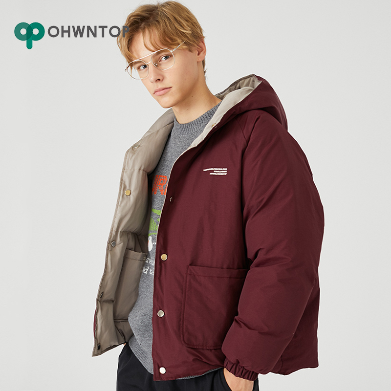 

Hip Hop Reversible Jacket Parka Men Padded Jacket Windbreaker Harajuku Puffer Coat Warm Hooded Outwear Thick Coat Streetwear Men, Green-black