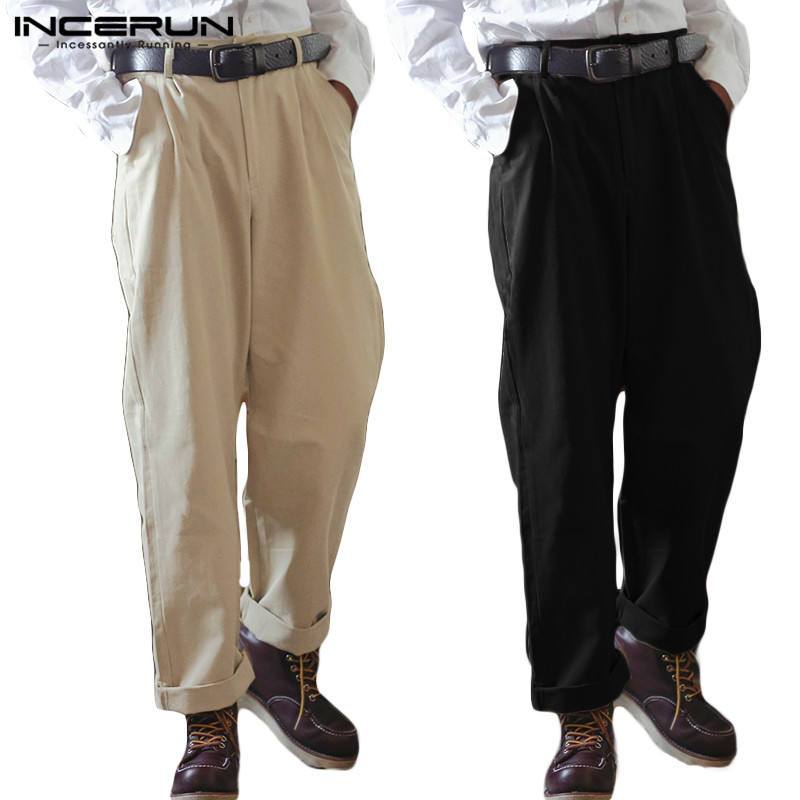 

INCERUN Japanese Harajuku Men Solid Color Straight Pants Baggy Casual Trousers Comfort Joker Joggers Mens Cargo Pants Streetwear, Black