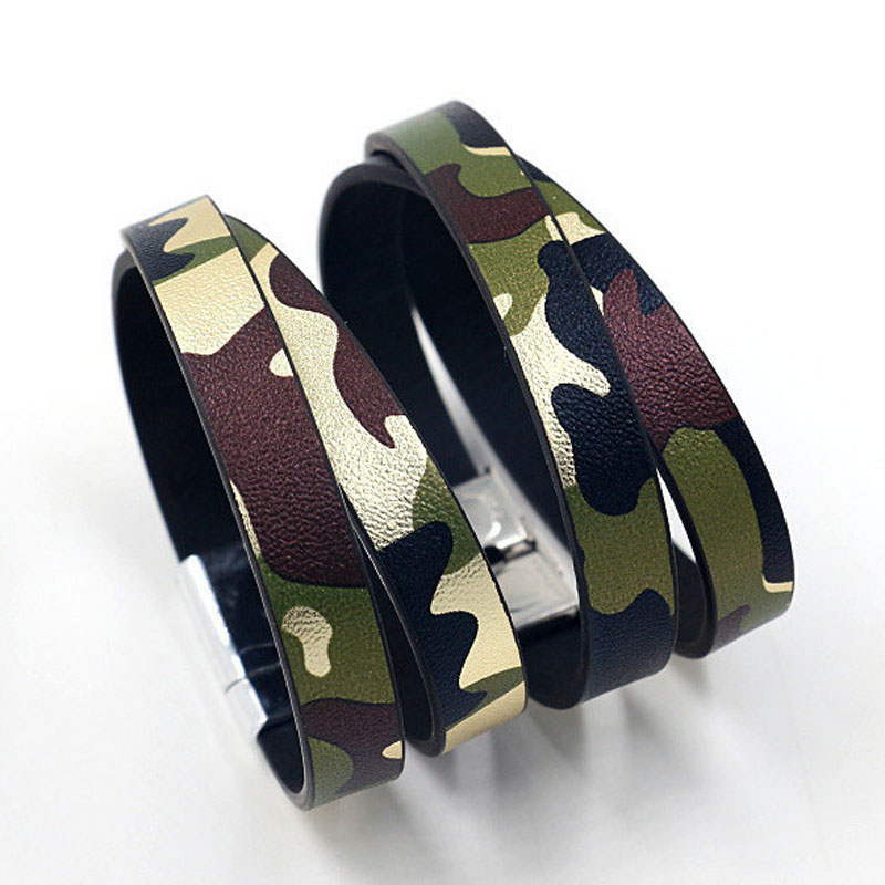 

New Punk Handmade camouflage Leather Charm Bracelet Bangles Wristband Cuff For Men Women Lover Jewelry Gift