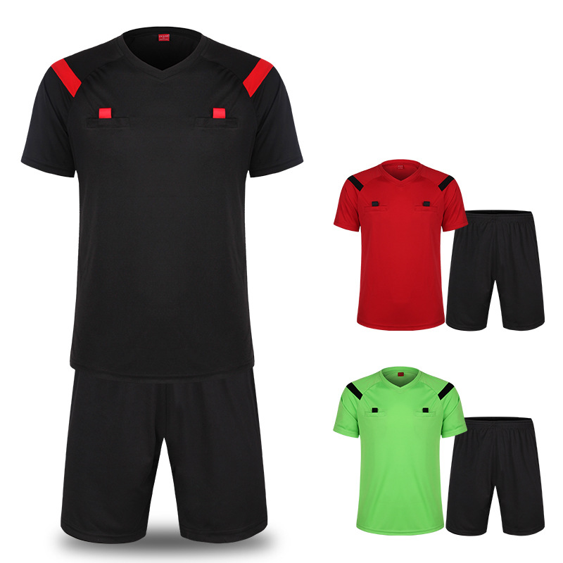 

Fashion-Soccer Referee Suit Set of Solid Color Soccer Referee Jersey Equipment Short Sleeve Men and Women Professional Competition T Shirt, Black