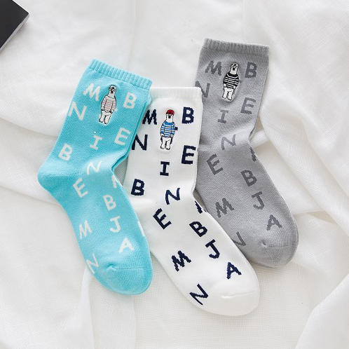 

Japanese Women Socks Letter Embroidery Bear Cotton Socks happy funny women cute kawaii, 002