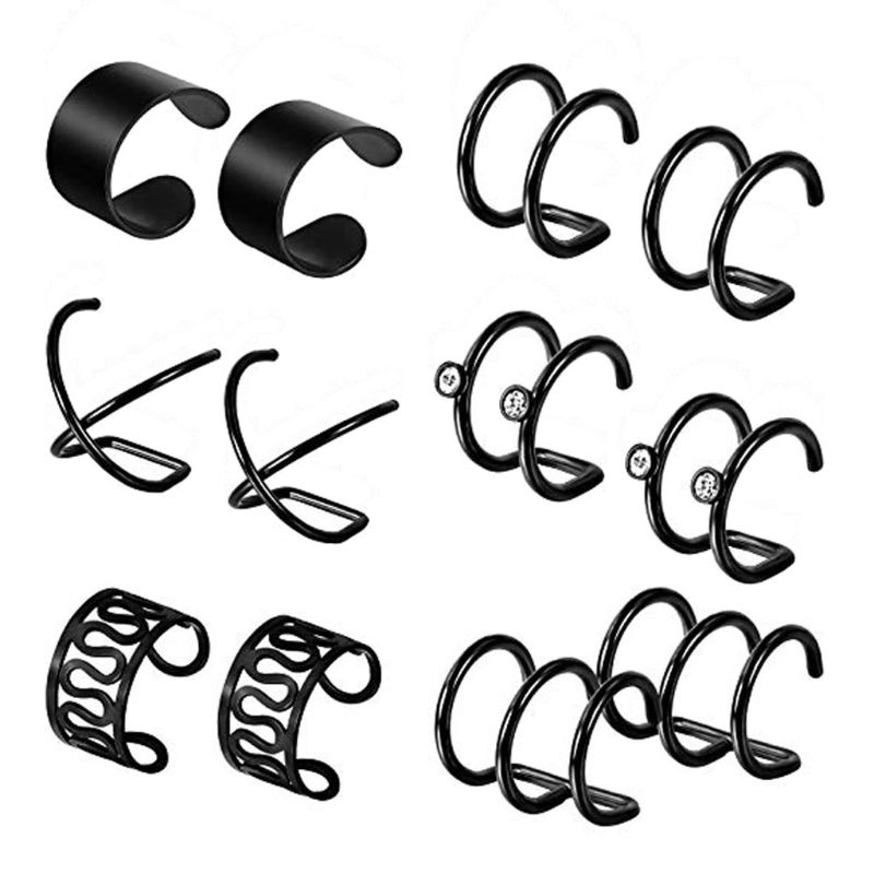 

6 Pairs Stainless Steel Ear Clips Non Piercing Earrings Hoop Ear Cuffs Clips 24BC