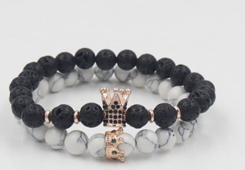 

8mm 2PCS/Lot uth4 gold silver Copper cz zircon cubic zirconia elastic adjusted white Howlite volcanic lava Bracelet Bangles