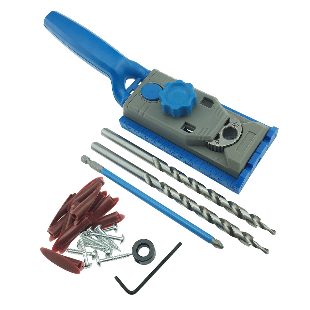 

Pocket Hole Jig Core Drill Guide Wood Doweling Joinery Screws Clamping Jig Woodworking Drilling + 2PC Drill Bit DEC522