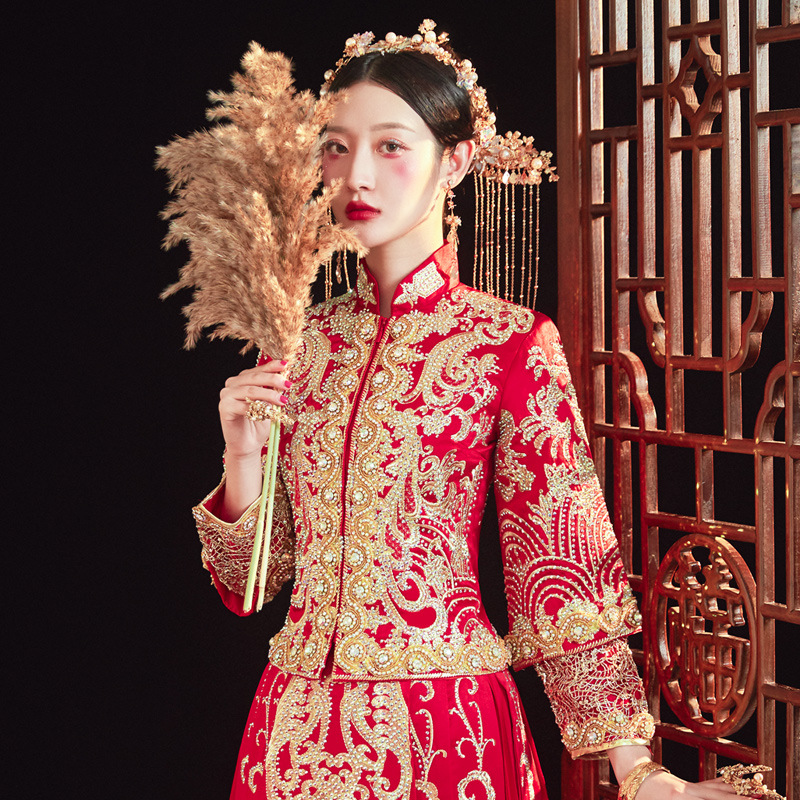 

Oversize S-4XL Vintage red Bridal Embroidery Cheongsam Modern Traditional Chinese Wedding Dress Oriental Qipao Vestidos