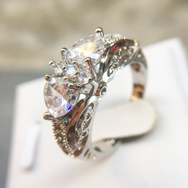 

Silver Color Double Love Heart Zircon Women Ring Trendy Simple Wedding Ring Fashion Women Daily Party Jewelry Size 6-10 bague