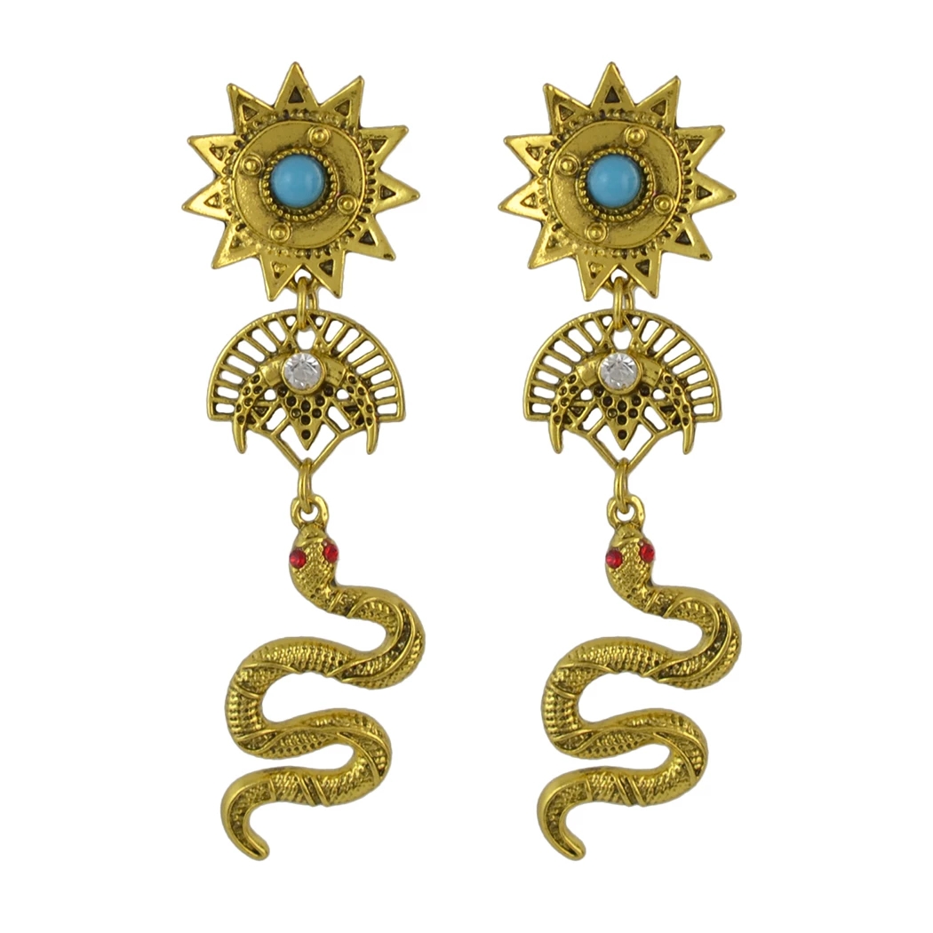 

2 Colors Trendy Retro Snake Punk Metal Rhinestone Party Earrings