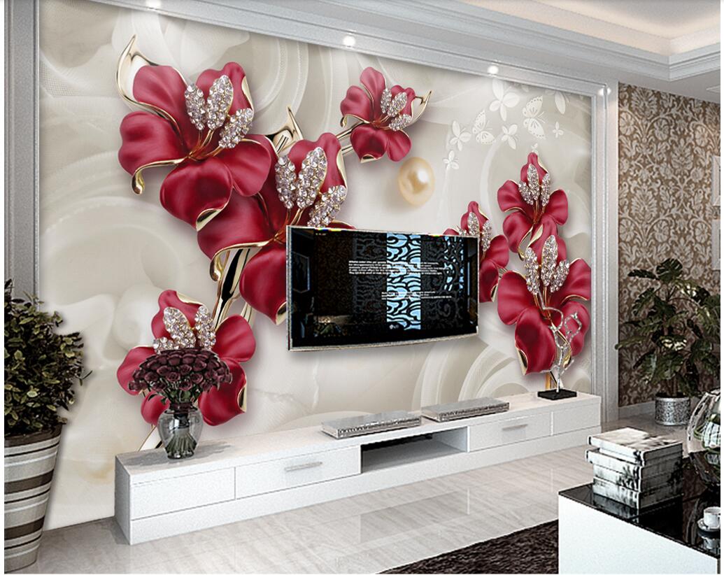 

3d room wallpaper custom photo Modern Fine jewelry flower background painting home decor living room wallpaper for walls 3 d, Non-woven wallpaper