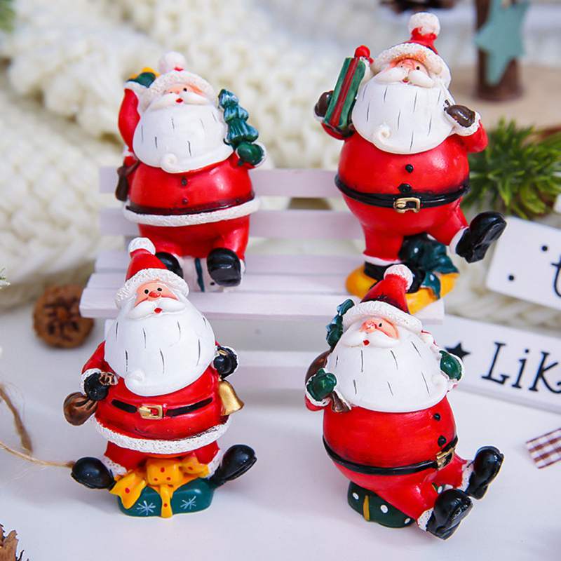 

4pcs/lot Christmas Pendant Desk Decoration Santa Claus Resin Miniature Figurine Xmas Party Home Ornament