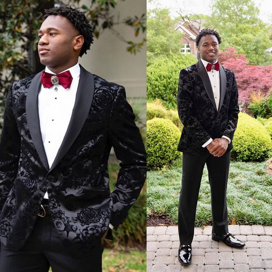 

Black Mens Suits Two Pieces Print Leisure Beach Groom Wedding Suit Men Formal Tuxedo Blazer Prom Dinner(Jacket+Pants, Navy