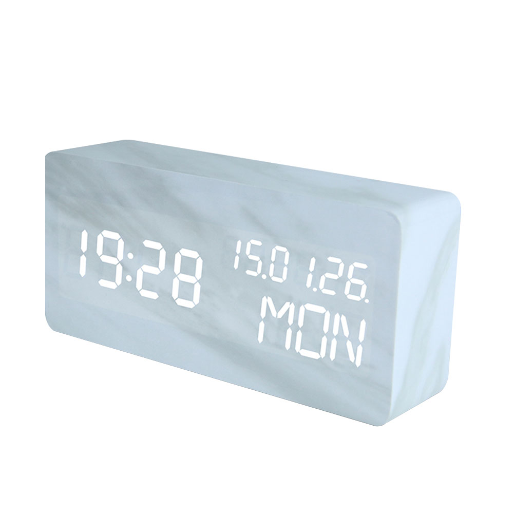 

Voice Control Digital Display Bedside Square Bedroom Electronic Clock Decorative Battery Operated Desktop Calendar Marble Vein