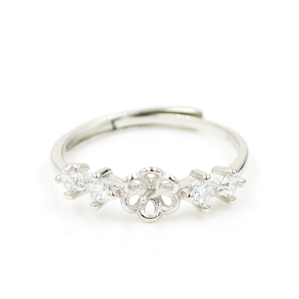 

Fashion sterling silver diamond women's ring mounts size adjustable open mouth S925 DIY jewelry ring wedding ring wholesale JZT011
