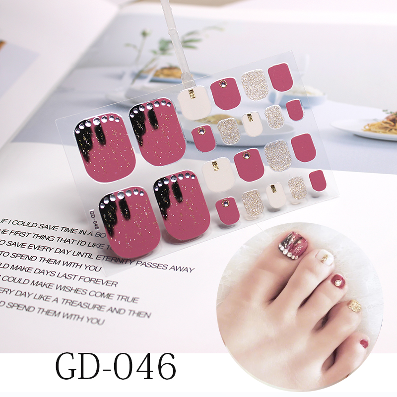 

Wholesale 50PCS 22Tips French Toenail Stickers Flowers Nails Full Cover Adhesive Wraps Waterproof Smudge Shining Nail Film Polish Stickers, Multicolor like photo showing