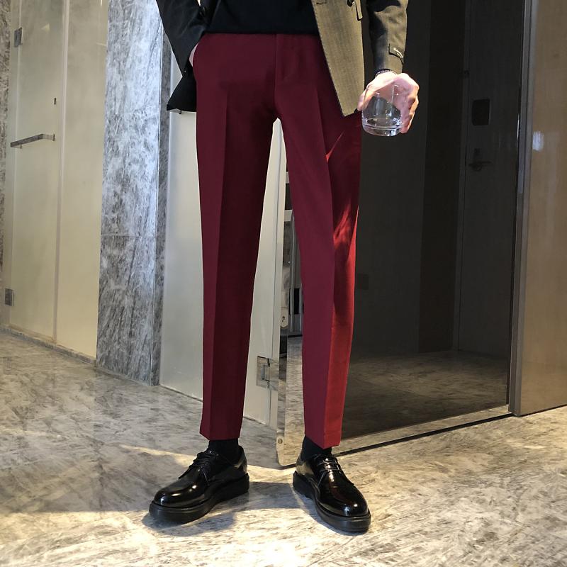 

6 Colors Men Business Casual Suit Pant Male Korea Japan Streertwear Hip Hop Vintage Fashion Slim Fit Ankle-length Pants, Black