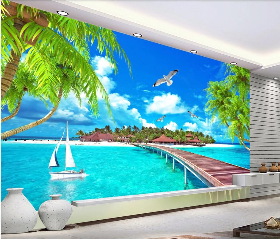 

3d wallpaper custom photo Maldives beach coconut trees background home decor 3d wall murals wallpaper for walls 3 d living room, Non-woven wallpaper