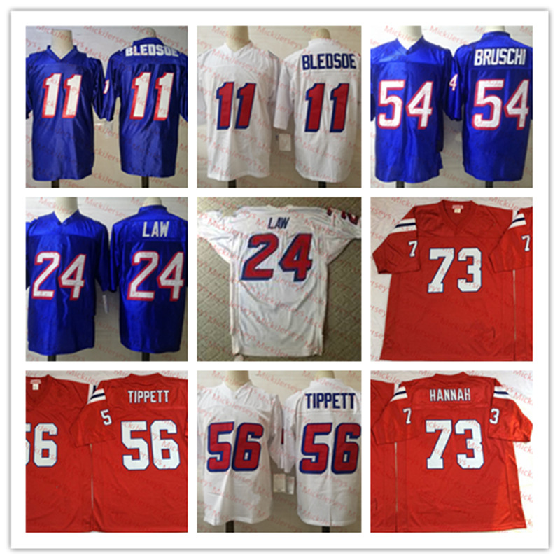 

Mens NCAA #56 Andre Tippett Vintage Football Jersey Stitched #73 John Hannah #11 Drew Bledsoe #24 Ty Law #54 Tedy Bruschi Jersey S-3XL, 24 ty law