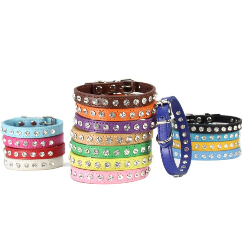 

Bling Pet Dog Collar PU Leather Leash for Dogs Rhinestone Necklace Puppy Collar Pet Accessories Collar