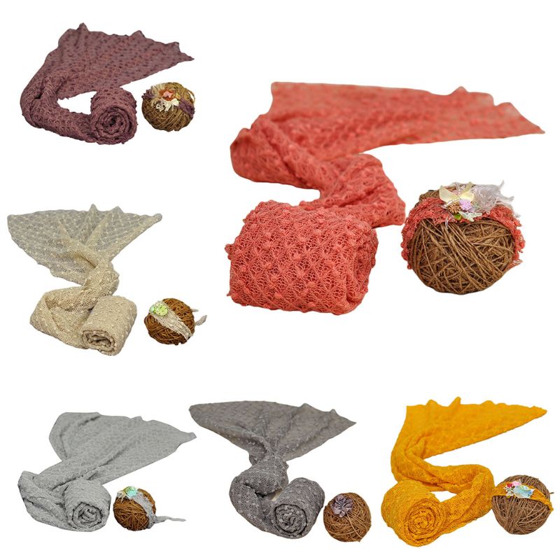 

2 Pcs/Set Baby Photography Props Blanket Wraps Stretch Knit Cloth Hair Accessory, 9ff1001175-2