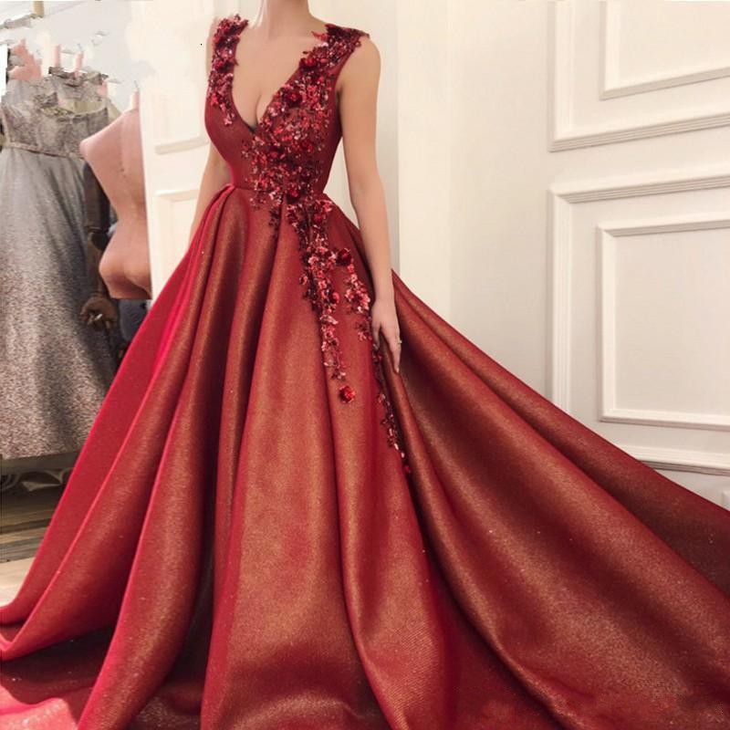 

Burgundy New Arrival Prom Dresses 2020 Deep V-neck Flowers Beaded Sexy Dubai Saudi Arabic Long Evening Gowns, Blue