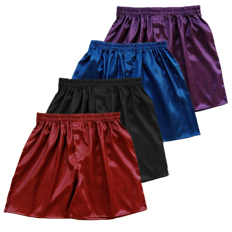 

2019 Hot Sale Silk Satin Men's Boxers Soft Underwear Comfortable Sexy Solid Color Boxers Shorts Men Sleepwear, Black;white