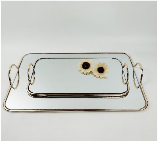 Metal Mirror Tray Breakfast Trays Kitchen tray Soft Decoration Ornaments for Home Cosmetics desktop display receipt-image-474523950