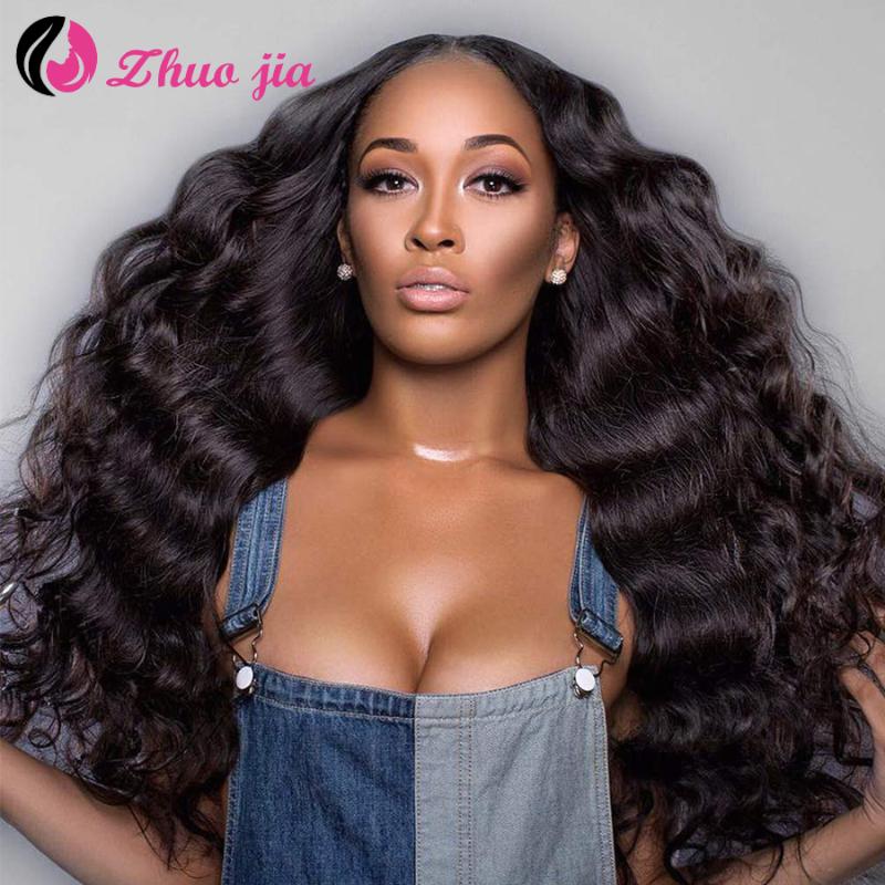 

ZHUO JIA Lace Frontal Wig Human Hair Loose Wave 13X6 Transparent Lace Front Wigs Pre Plucked Wig Brazilian Remy Hair, Natural color