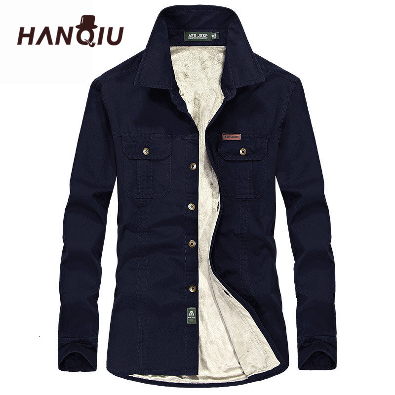

HANQIU Winter Warm Shirts Men Long Mouw Herfst Winter Men Jas Flanellen Thick Jurk Shirts Fashion Quality Fleece Men's Shirt, Beige