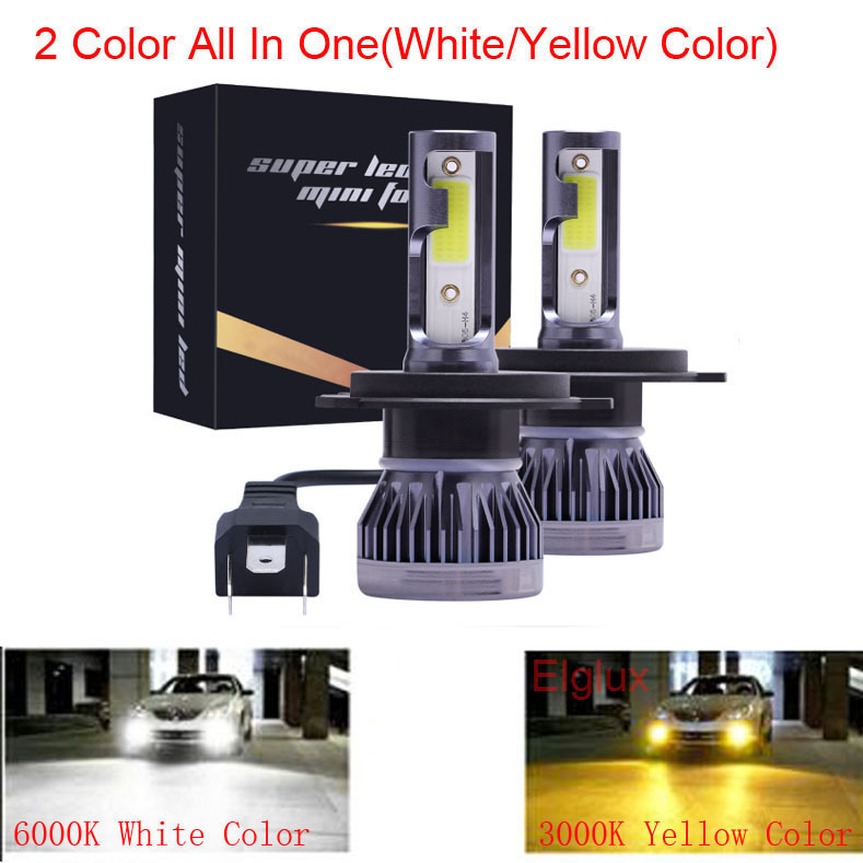 

2Pcs Dual 2Color Car Led Headlight Bulb H4 H7 H1 H1 H3 H13 9005 3 9006 4 3000K 4500K 12000LM 80W Auto Fog Light HeadLamp