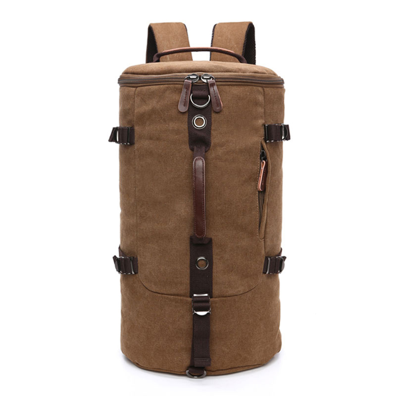 

Men Large Capacity Cylinder Travel Backpack Solid Canvas Waterproof Duffel Shoulder Bags Simple Suitcase Luggage Pack, Black