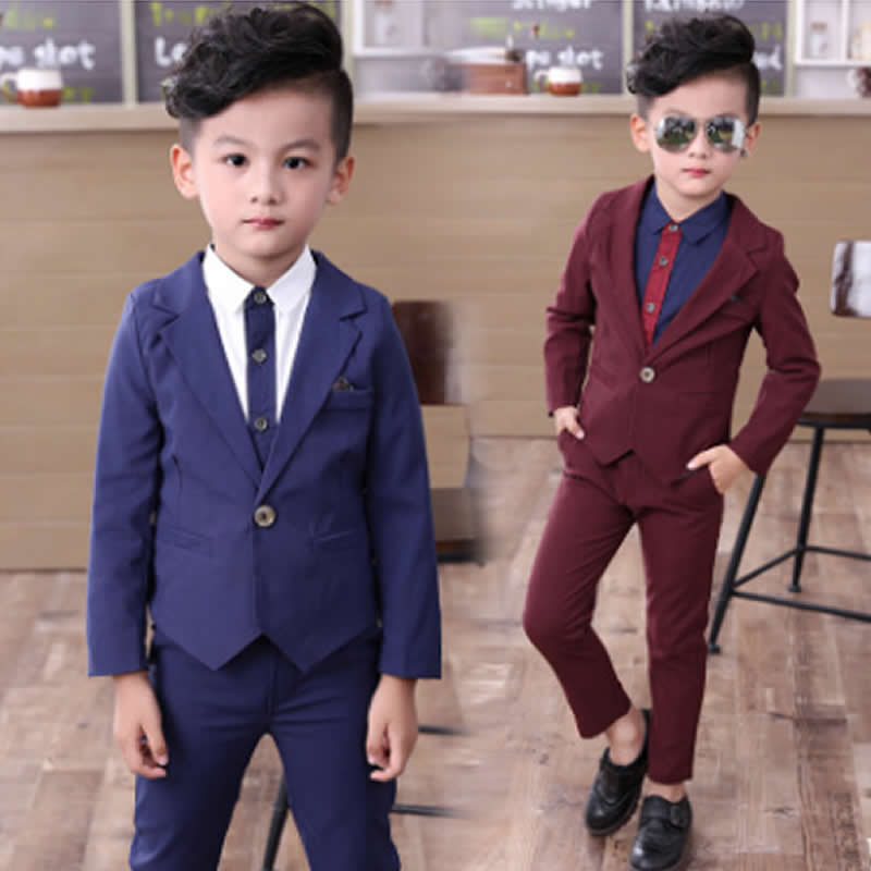 

children's wear the spring autumn period boy's suit children suit two-piece flower boy dress blazers suit set 3pcs, Red