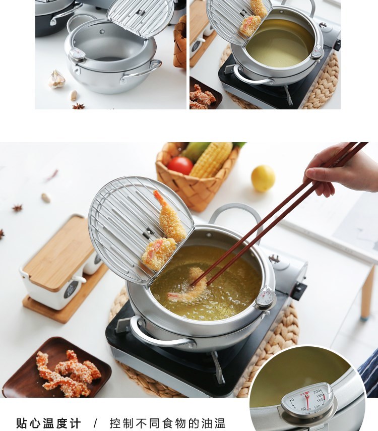 Japanese Style Deep Frying Pot Thermometre Tempura Fryer Pan