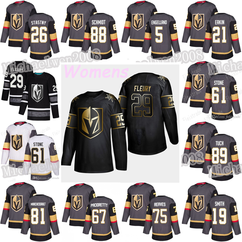 

Womens Lady Marc-Andre Fleury Vegas Golden Knights Mark Stone Max Pacioretty Paul Stastny Reilly Smith Marchessault William Karlsson Jersey, Black;red