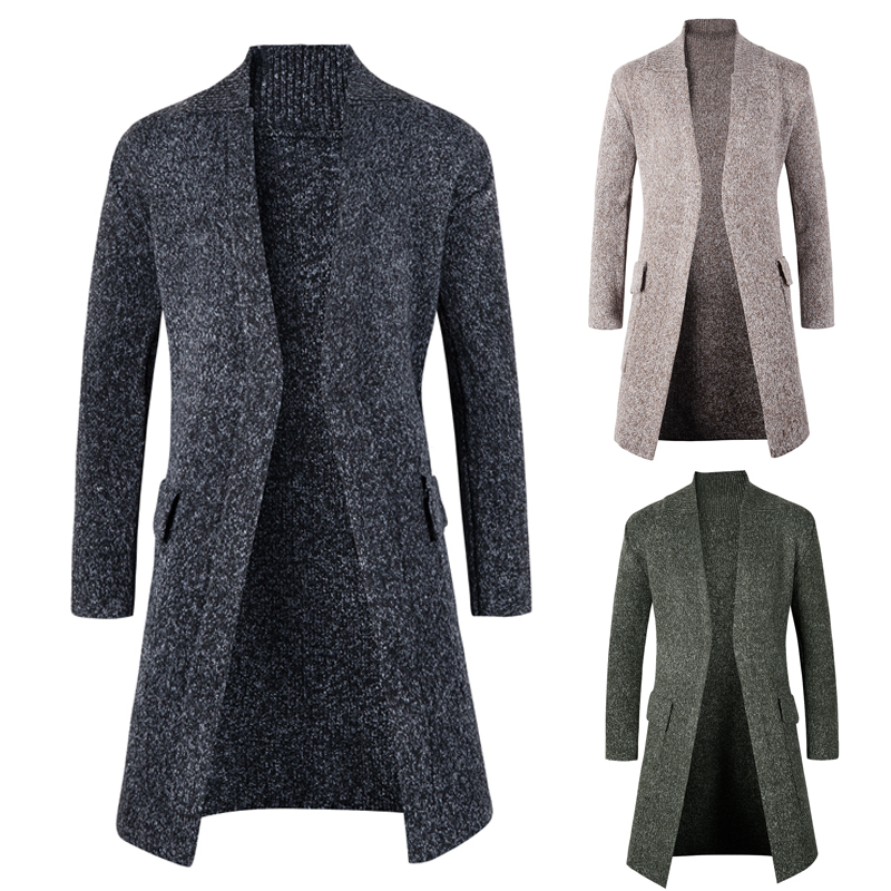 

2019 spring and autumn new fashion long-term main push in the long trench coat men' sweater cardigan sweater cloak coat, Black