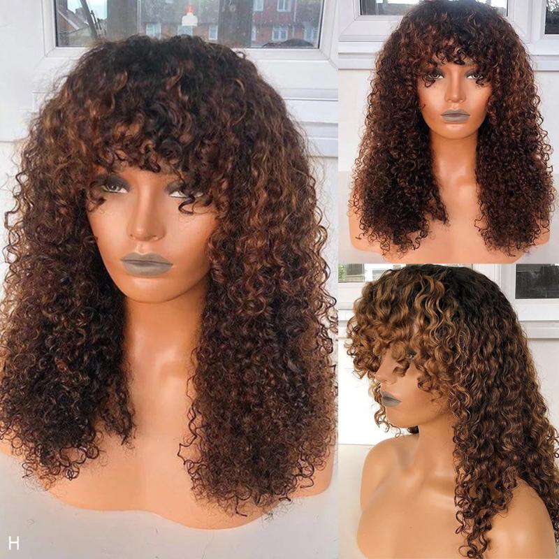 

1B/30 Deep Curly Lace Front Human Hair Wigs With Bangs Glueless Ombre Colored Brazilian Remy 13x4 Lace Wig Bleached Knots 250%, As pic