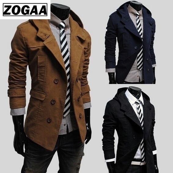 

Mens Trench Coat New Fashion Design Men Windbreaker Coat Autumn Winter Double-breasted Windproof Slim Trench Men Plus Size, Black