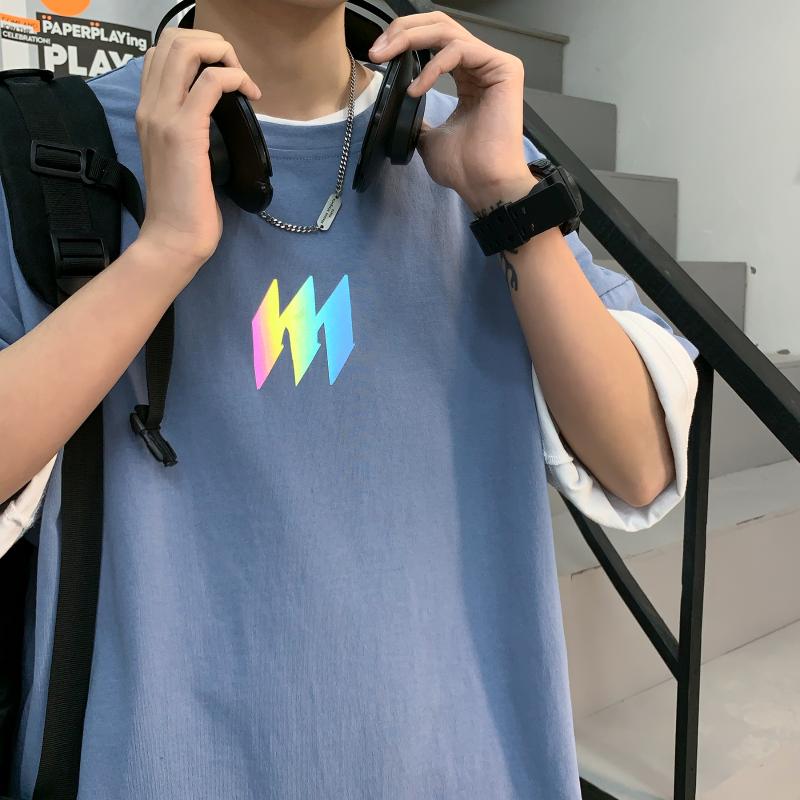 

Men's T-Shirts Summer T Shirt Men Glare Flash Reflective Streetwear Korean Style Basic Tshirt, Black