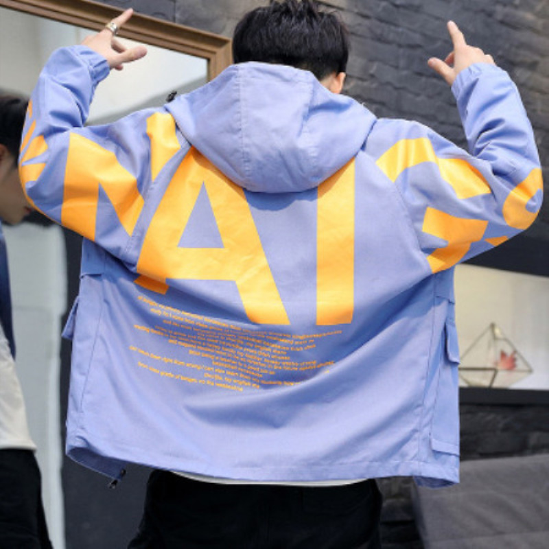 

Teenagers Outerwear New Spring Autumn Bomber Hooded Jacket Men Casual Letter Windbreaker Jacket Male Outerwear Zipper Thin Coat Clothes, White