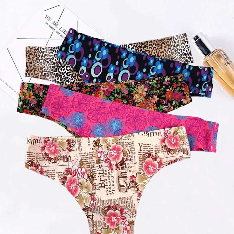 

3 Pieces/Set Female Briefs Women Sexy Underwear Seamless Ice Silk Panties Ladies T-Back Brazilian Bikini Bottom Thong, Random 3 color