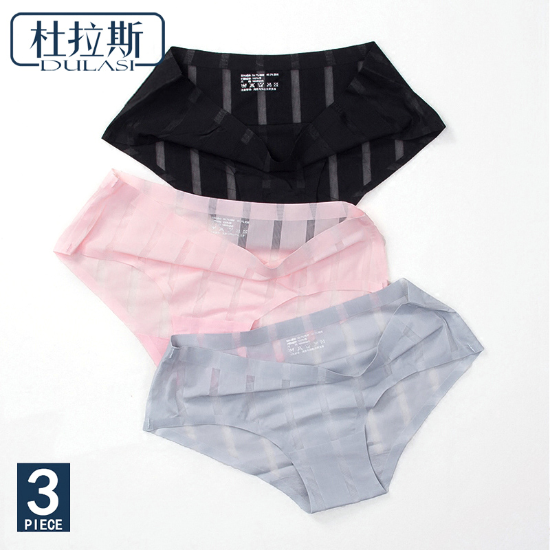 

Sexy Panties Women Underwear Seamless Briefs Lace Nylon Striped Transparent Cotton Ladies Pants Brand Lingerie DULASI 3pcs lot, Apricot pink purple