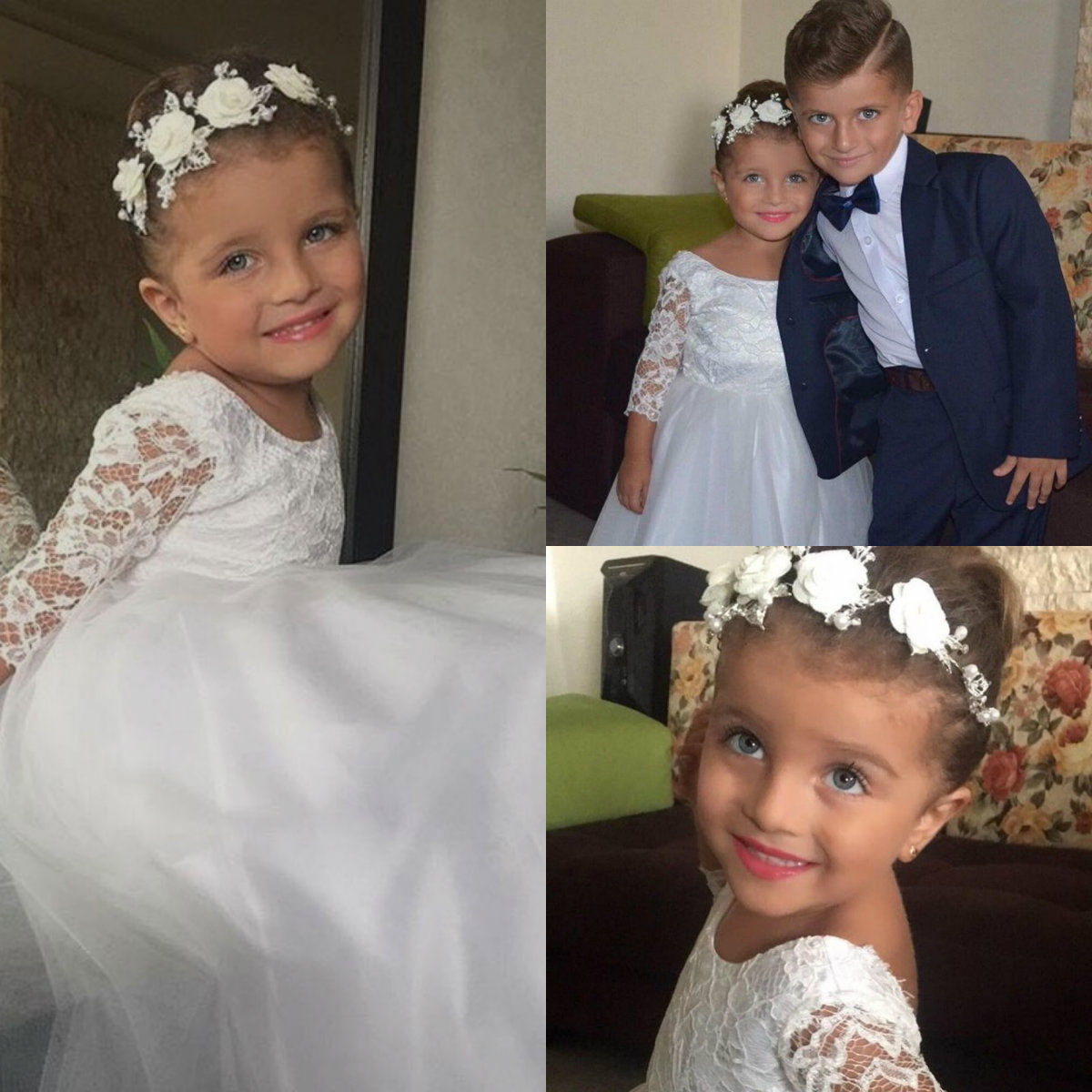 

Flower Girl Dresses Jewel Neck 3/4 Long Sleeve Bow Appliques Tulle Girls Pageant Dresses Floor Length Girls Party Gowns, Purple