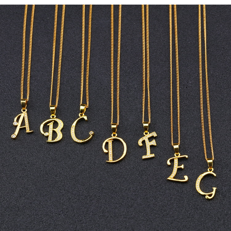 

Wholesale-fashion luxury designer gold plated copper sparkling diamond zircon Letters short choker pendant necklace for women men
