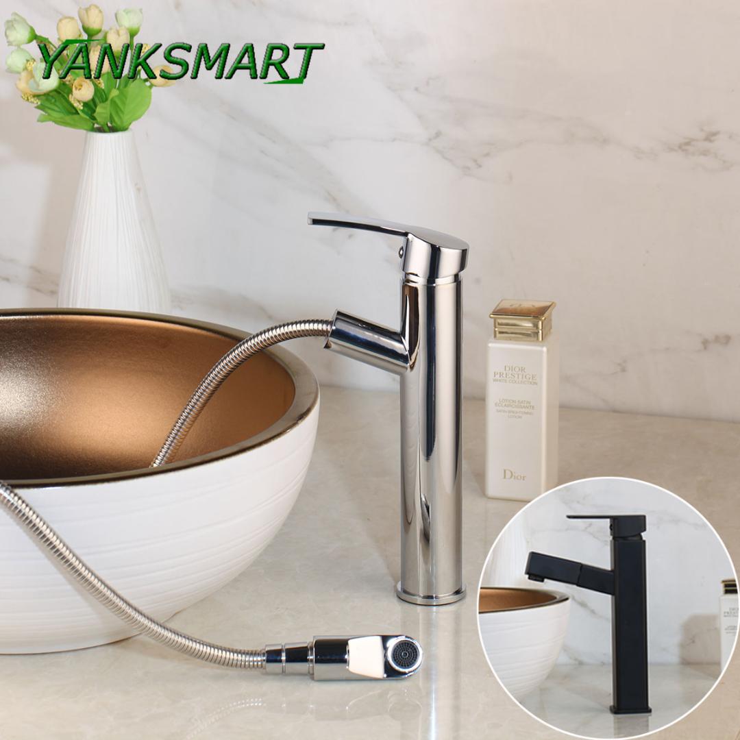 

YANKSMART Bathroom Faucets Pull Out Shower Sprayer Deck Mount sink vessel Bathroom Basin Faucet Mixer Taps