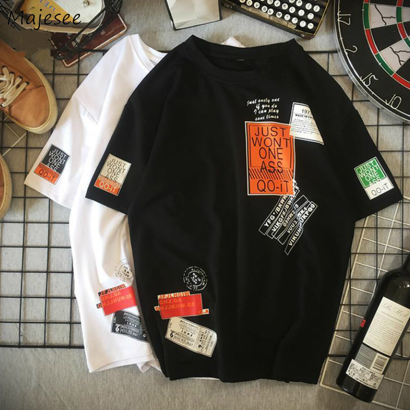 

Men Short Sleeve T-shirts Men Printed Chic O-neck Plus Size 4XL Oversize Couples Tees Harajuku Mens Korean Style All-match New, White