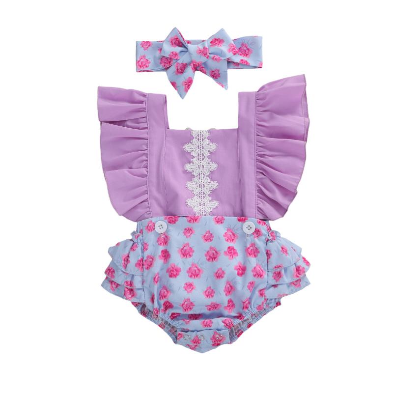 

New 2Pcs Summer Newborn Kid Baby Girl Clothes Ruffle Romper Bodysuit Skirt Dress Headband Floral Outfit Set